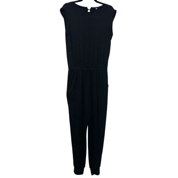 Nordstrom Rack Drawstring Cap Sleeve Keyhole Back Jogger Jumpsuit Black Medium - Picture 1 of 5